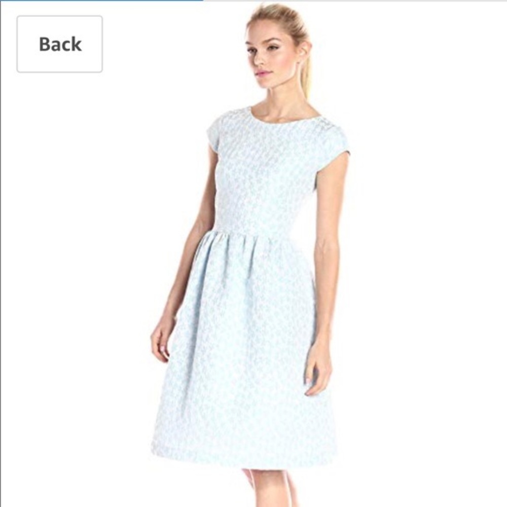 Helene Berman Blue & White Flower Jacquard Dress